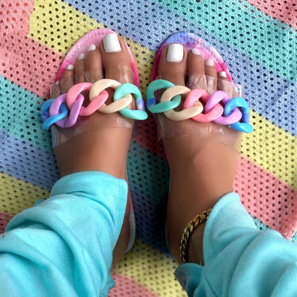 Tye dye chain sandals